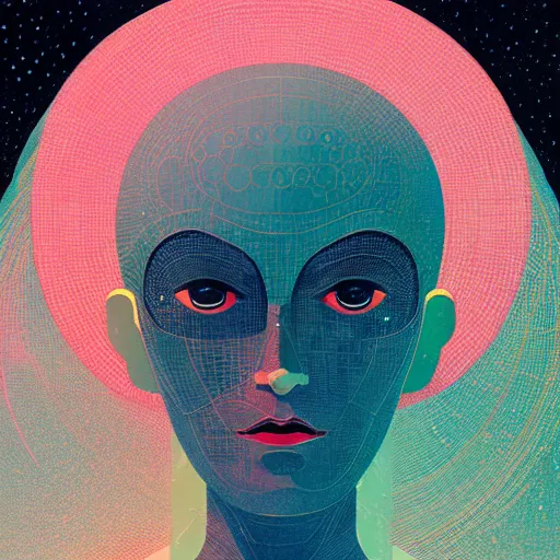 Prompt: portrait of female android by victo ngai