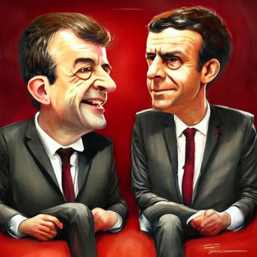 Prompt: jean luc melenchon is spanking emmanuel macron, by esao andrews