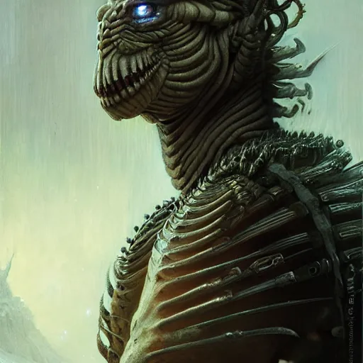 Image similar to a portrait of a white centipede warrior, high detail, cleary see face by gaston bussiere, bayard wu, greg rutkowski, giger, maxim verehin, greg rutkowski, masterpiece, sharp focus, cinematic lightning - h 7 6 8