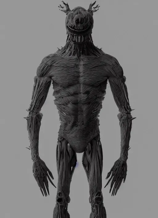 Image similar to Acid_beast_humanoid_four_legged_no_face_muscular_ripped_raging, detailed and realistic, 4k, filmic render