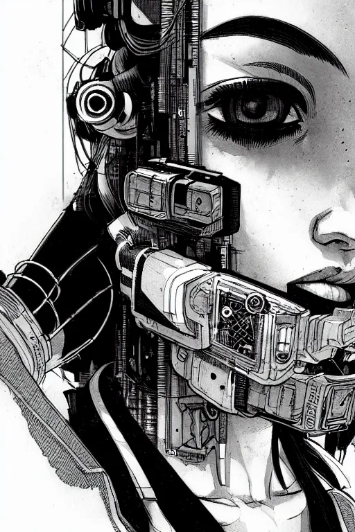 Image similar to a close - up portrait of a cyberpunk cyborg girl, by kim jung gi, rule of thirds