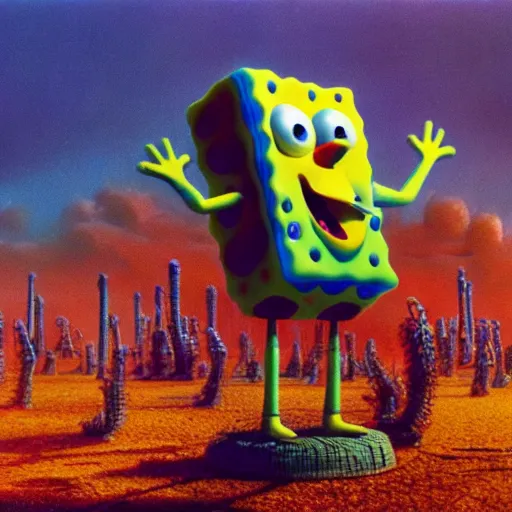 Prompt: dystopian nightmare spongebob, epic, cinematic shot, 8k, by Bruce Pennington, sharp focus, highly detailed, saturated