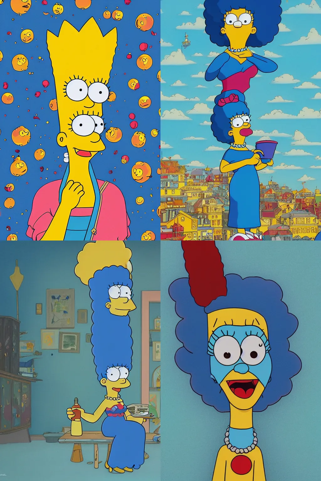 Prompt: Marge Simpson, Highly Detailed, Dramatic, A master piece of storytelling, wide angle, cinematic shot, highly detailed, cinematic lighting, by Wes Anderson +Rumiko Takahashi, 8k, hd, high resolution print