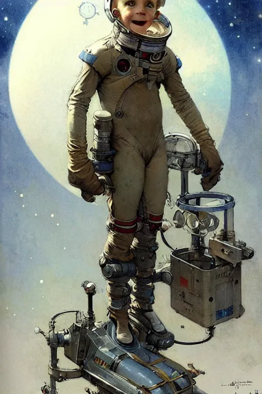 Image similar to ( ( ( ( ( childrens book layout 2 0 5 0 s retro future 1 0 year boy old super scientest in space pirate mechanics costume. muted colors. ) ) ) ) ) by jean - baptiste monge, tom lovell!!!!!!!!!!!!!!!!!!