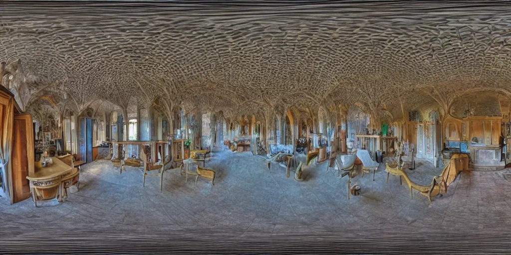 Image similar to equirectangular room by gaudi