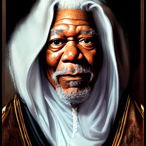 Prompt: a detailed fantasy character portrait of morgan freeman as saudi arab king by lauri blank, artgerm, evelyn de morgan, 8K, 50mm lens