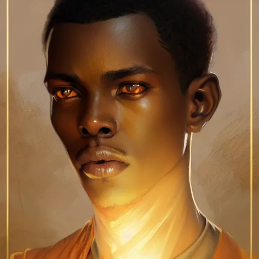 Image similar to illustration of a sudanese boy, d & d, fantasy, intricate, elegant, highly detailed, digital painting, artstation, concept art, smooth, sharp focus, illustration, art by artgerm and greg rutkowski and alphonse mucha