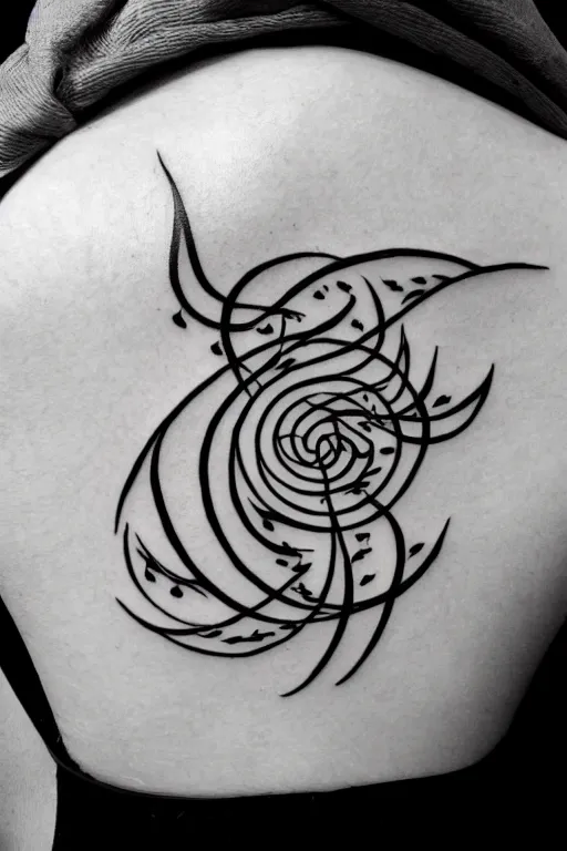 Prompt: a simple tattoo design of birds flying in a 3 spiral, black ink, logo