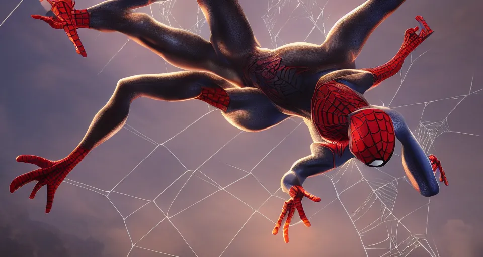 Prompt: Spiderman as Arachne. Digital art, fantasy, epic, dramatic, volumetric lighting, trending on artstation, detailed, 8k