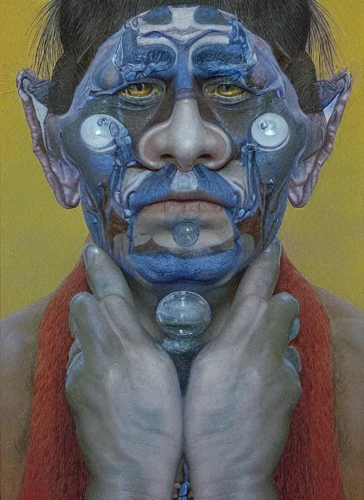 Image similar to a surreal painting of a shaman's face, by jean giraud, symbolist, soft colors, dramatic lighting, smooth, sharp focus, extremely detailed, aesthetically pleasing composition