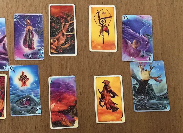 Prompt: magical cards being cast from a tarot deck