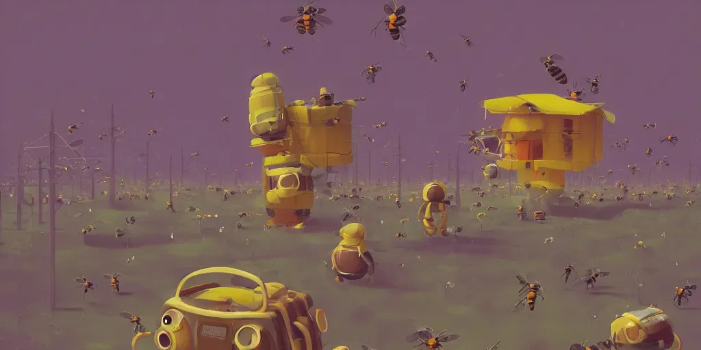 Prompt: honey bee world and hives by Goro Fujita and Simon Stalenhag , 8k, trending on artstation, hyper detailed, cinematic