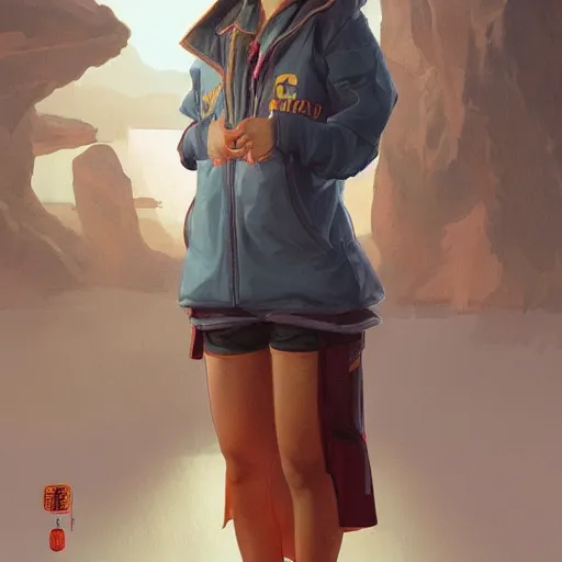 Image similar to a beautiful Filipina-Chinese woman wearing a UCR hoodie and shorts, portrait, highly detailed, digital painting, artstation, concept art, sharp focus, illustration, cinematic lighting, art by artgerm and greg rutkowski and alphonse mucha