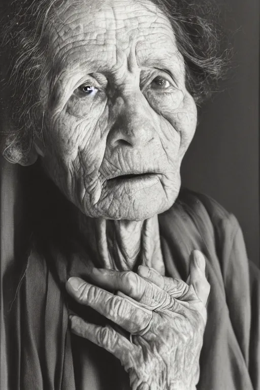 Prompt: closeup portrait of an old blind lady by Robert Mapplethorpe,