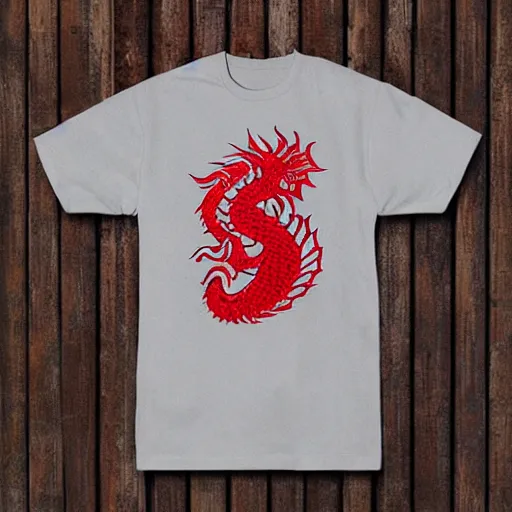 Prompt: china red dragon mark on tshirt