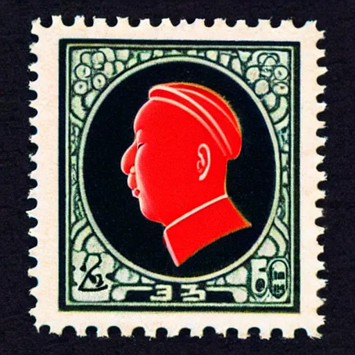 Prompt: 1935 Chinese postage stamp featuring Elmo