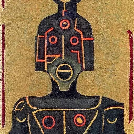 Prompt: 1920s Russian Constructionist Painting of a cyborg woman. unknown artist. Museum Quality