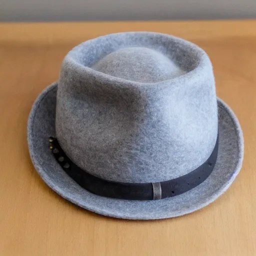 Prompt: a brimless, grey felt hat that looks exactly like a king's crown