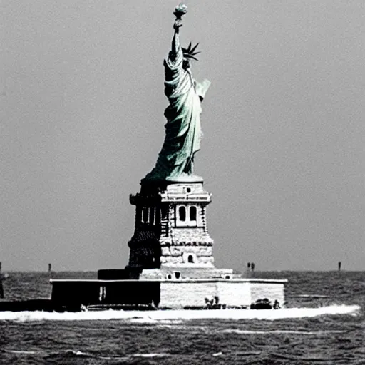 Image similar to a statue of liberty sinking in the ocean