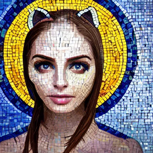 Image similar to portrait mosaic of a beautiful cute girl with robot ears and eyes, 4k, intricate details