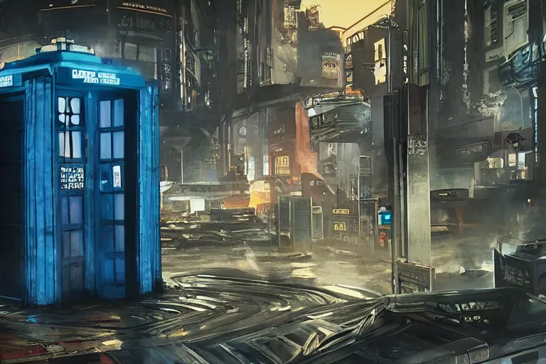 Prompt: tardis in cyberpunk 2 0 7 7