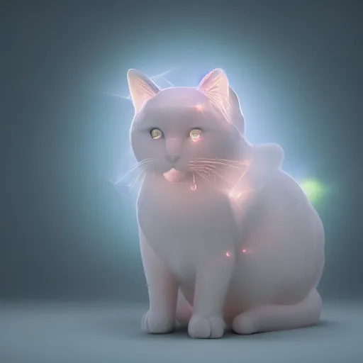 Image similar to opalescent crystal cat, magical, hyperrealistic, octane render