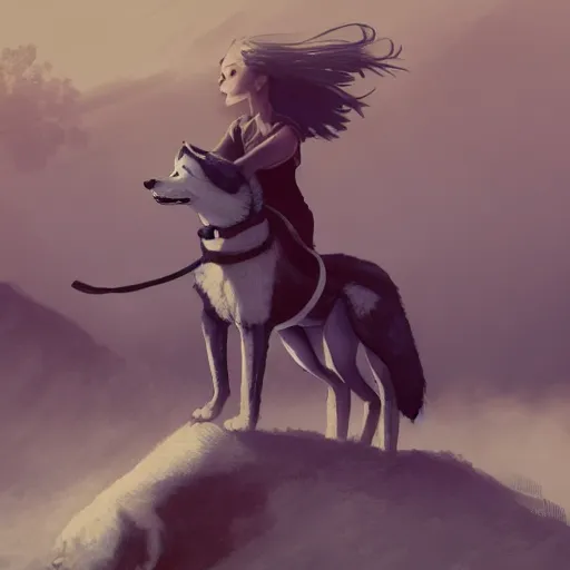 Image similar to girl riding a giant husky in the park, trending on artstation