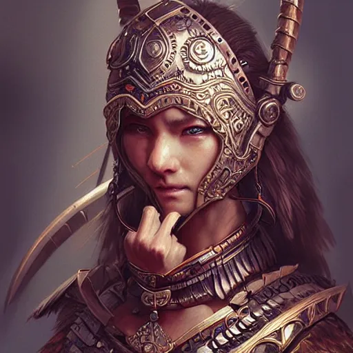 Image similar to beautiful extremely detailed intricate concept art depicting a warrior by wlop. shining jewelry. bcy. net