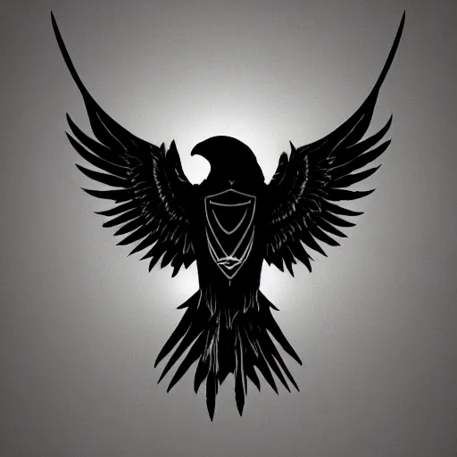 Image similar to halo 2 emblem depicting a raven with a halo, with professional lighting, concept art, vector art, 8 k, highly detailed, artstation