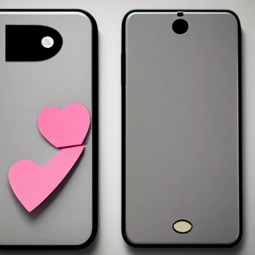 Prompt: two old phones side by side, little hearts in the air, digital art