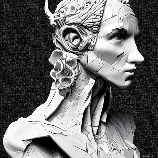 Image similar to in the style of josan Gonzalez and jinx88 greek statue, highly detailed, y2k”