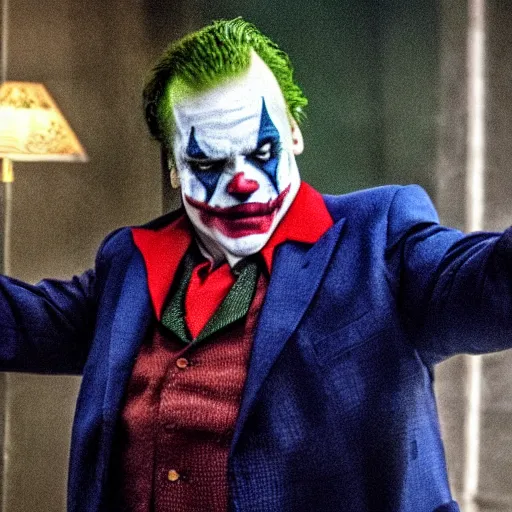 Image similar to stunning awe inspiring chris farley as the joker movie still 8 k hdr atmospheric lighting