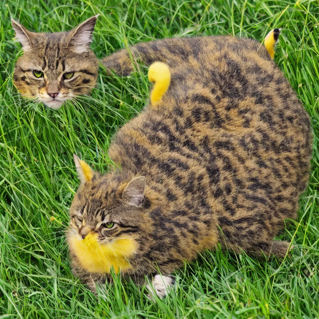 Prompt: wild pikachu cat in the grass, nature photography