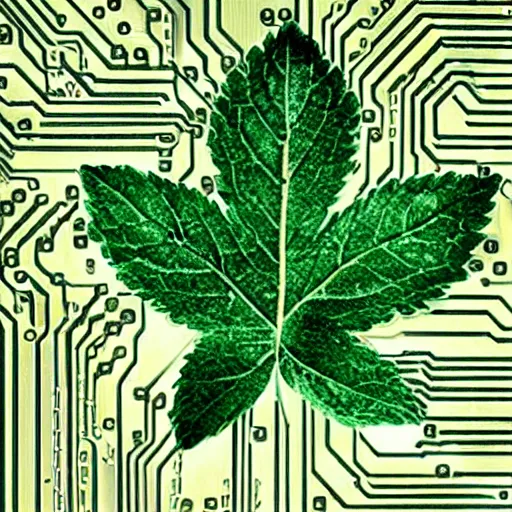 Image similar to a digital leaf of mint made of circuit board