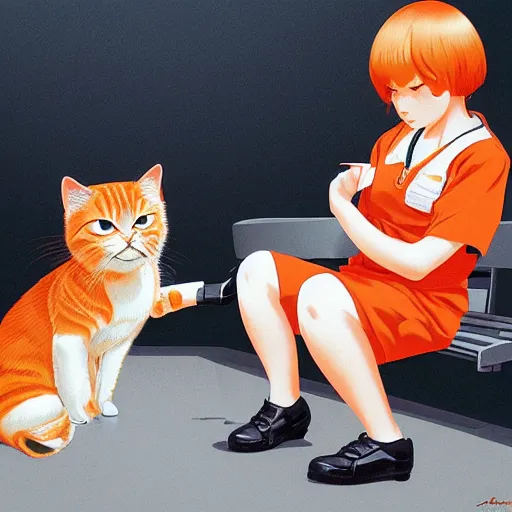 Prompt: an orange tabby gets a shot at the vet by ilya kuvshinov katsuhiro otomo