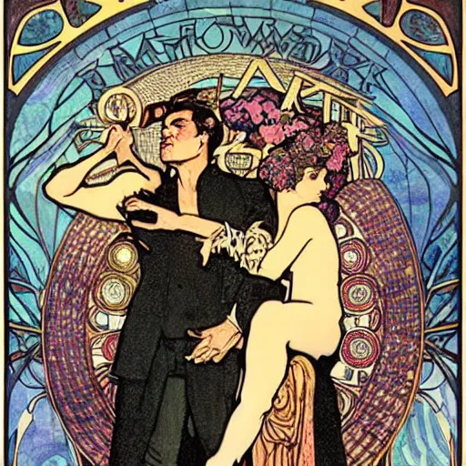 Image similar to robbie williams art by mucha.