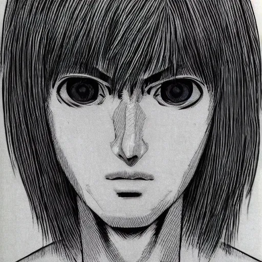 Image similar to a portrait of a 2 4 years old man made by junji ito, detailed