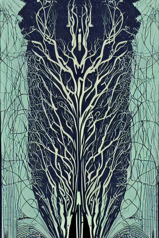 Prompt: art nouveau midnight trees