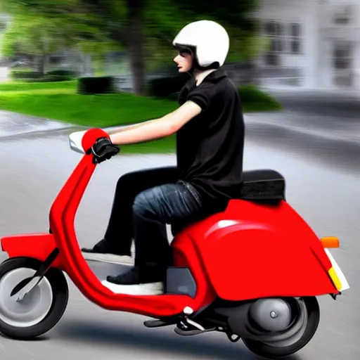 Image similar to delivery driver on moped delivering packages, extremely high quality, artistic rendering, cartoon, sharp, no blur, edited, white background