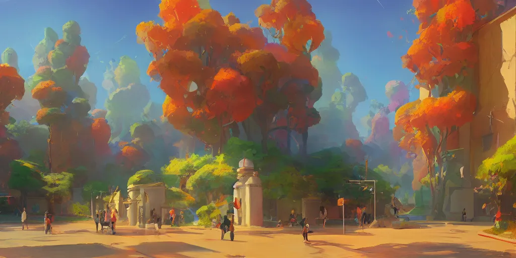 Prompt: an art museum, best on artstation, colorful sylvain sarrailh concept art, by peter chan, pixar movie