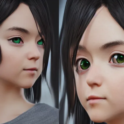 Image similar to “amazing photorealistic unreal engine 5 render RTX portrait of beautiful anime girl with big eyes and magic haircut. NVIDIA hairworks. Raytracing. Ultra max settings.”