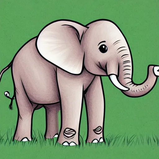 Prompt: an elephant with its two ears and its trunk in a meadow, colouring - in sheet, character art, sharp focus, highly detailed, artstation