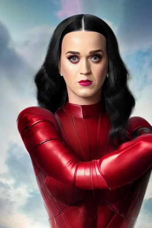 Prompt: katy perry as scarlet witch in the avengers, portrait realistic photograph, very detailed face