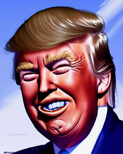 Image similar to donald trump with a smirky smile painted by artgerm and greg rutkowski, clear highly detailed, beautiful sci fi art, blue rim lighting