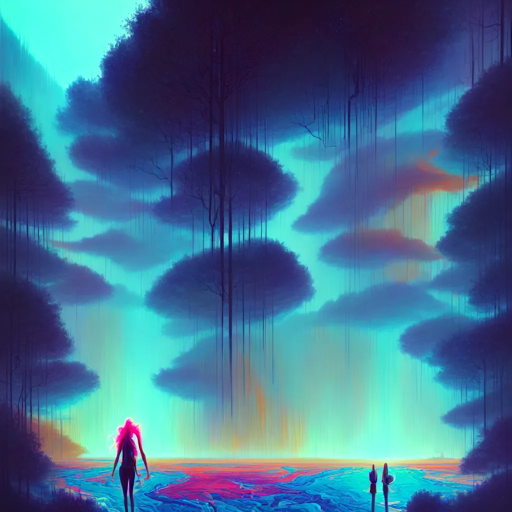 Prompt: a data-center, connector, firewall, security, river, trees, thunderstorm, trending on Artstation, painting by Jules Julien, Leslie David and Lisa Frank and Peter Mohrbacher and Alena Aenami and Dave LaChapelle muted colors with minimalism