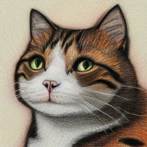 Image similar to cat, detailed colored pencil drawing