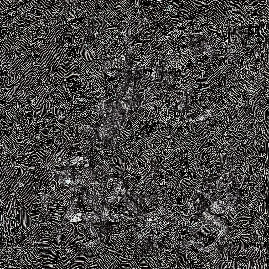 Image similar to toad head, breakcore, technical, abstract, circuit board, computers, venetian snares, vectors, gloom, dimensions, tears, high contrast, glitches, frogs, amphibians, geometry, data, datamosh, motherboard, minimal, code, cybernetic, album cover, dark, eerie, cyber