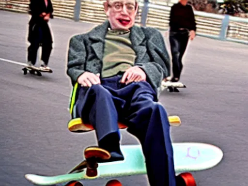 Image similar to Stephen hawking on a skateboard