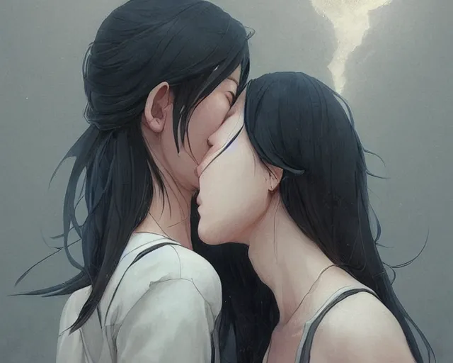 Image similar to girl kissing another girls neck, sharp details, sharp focus, elegant, highly detailed, illustration, by jordan grimmer and greg rutkowski and pine ( ハイネ ) and 薯 子 imoko and 香 川 悠 作 and wlop and maya takamura, intricate, beautiful, trending artstation, pixiv, digital art