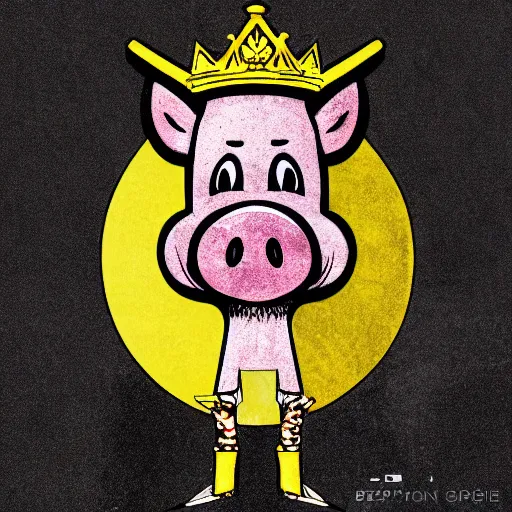 Image similar to grunge cartoon sketch of a pig in a gold crown by beeple , loony toons style, horror themed, detailed, elegant, intricate